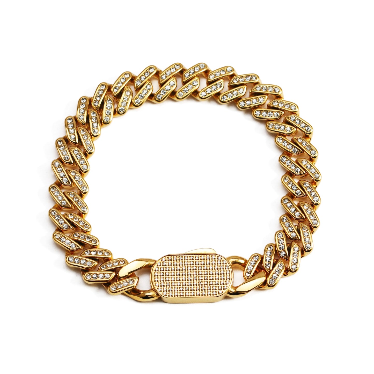 Iced Prong Link Bracelet Gold (12mm)