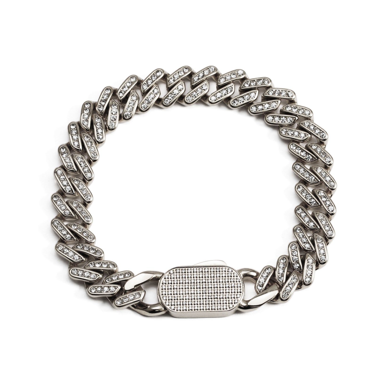 Iced Prong Link Bracelet Silver (12mm)