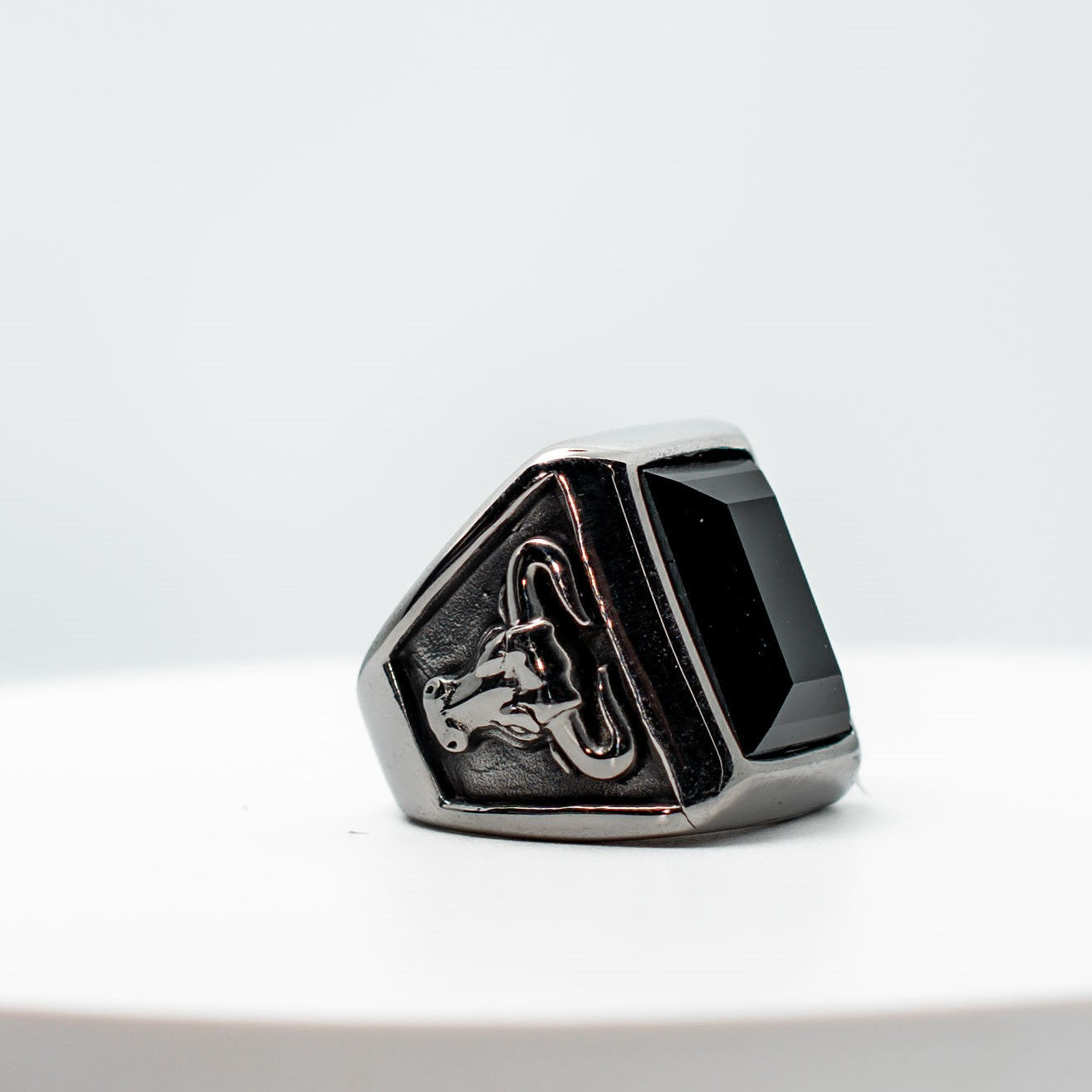 Carved Taurus Head Signet Ring – Silver 