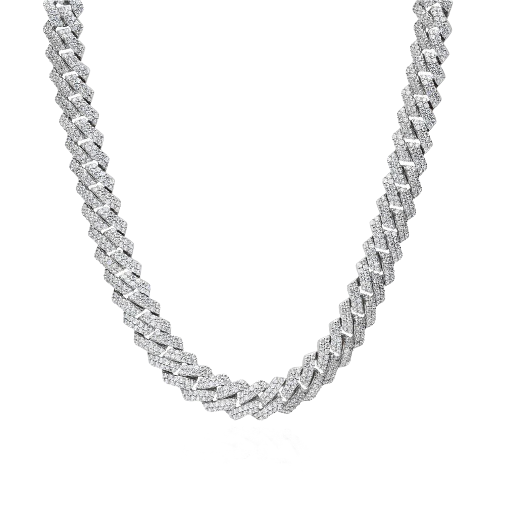 Iced Prong Link Chain Silver (12mm)