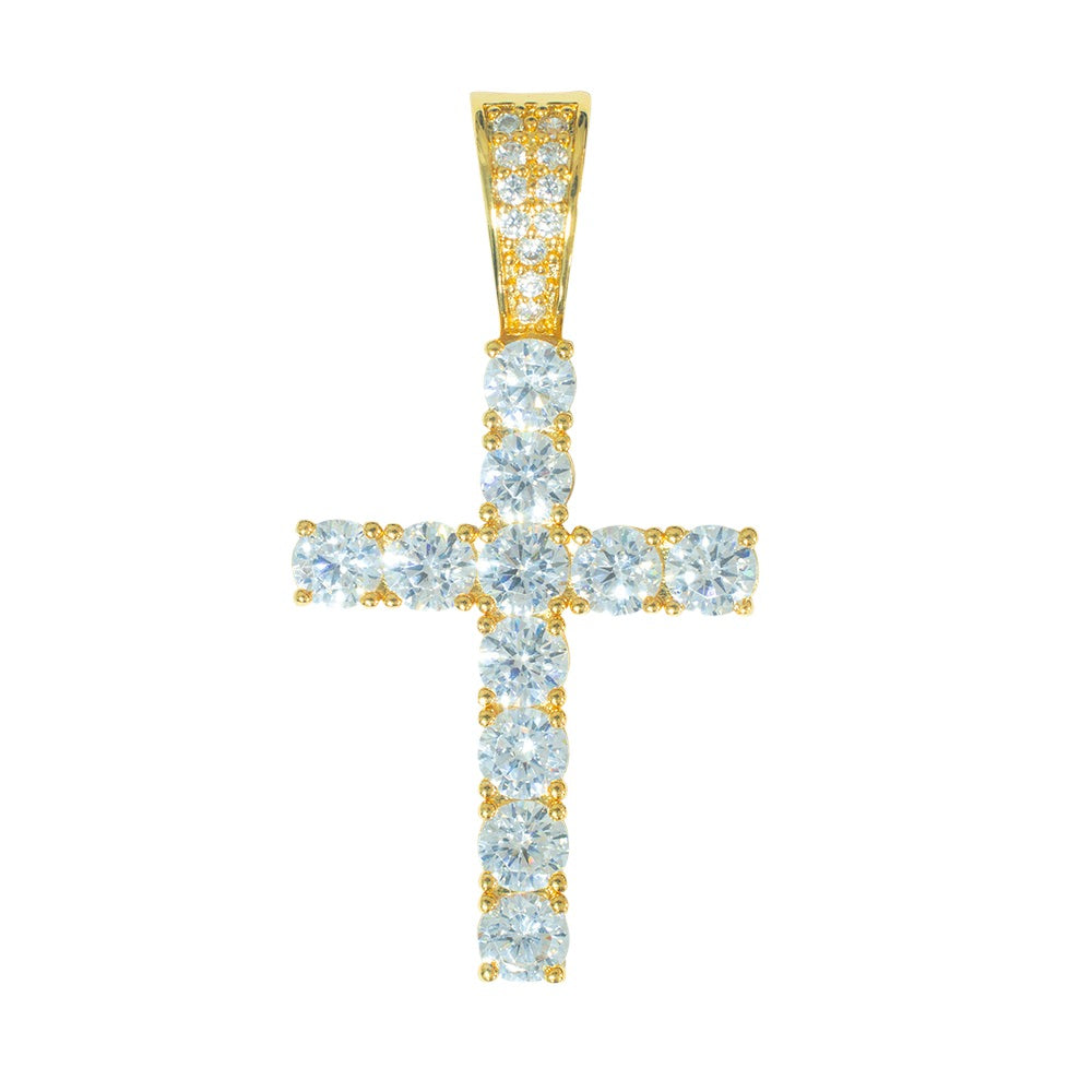 Iced Cross Pendant Gold