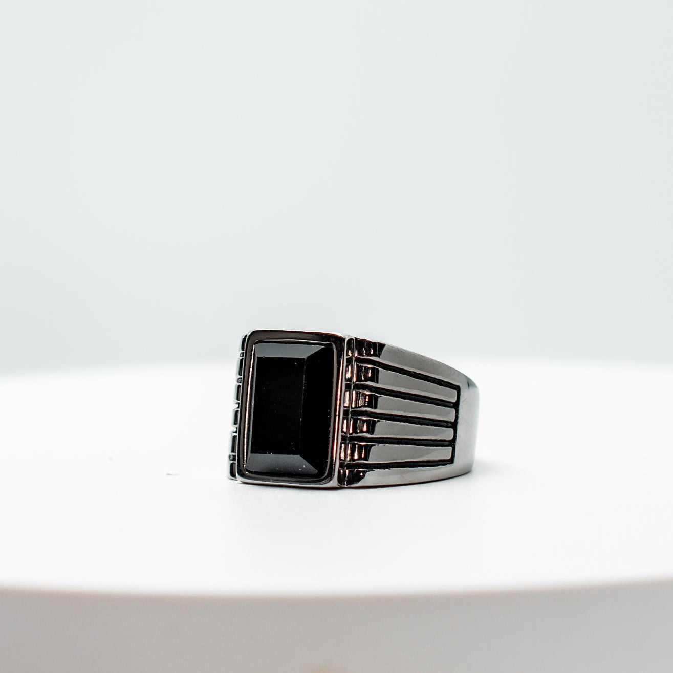 Jet Black Signet Ring - Silver