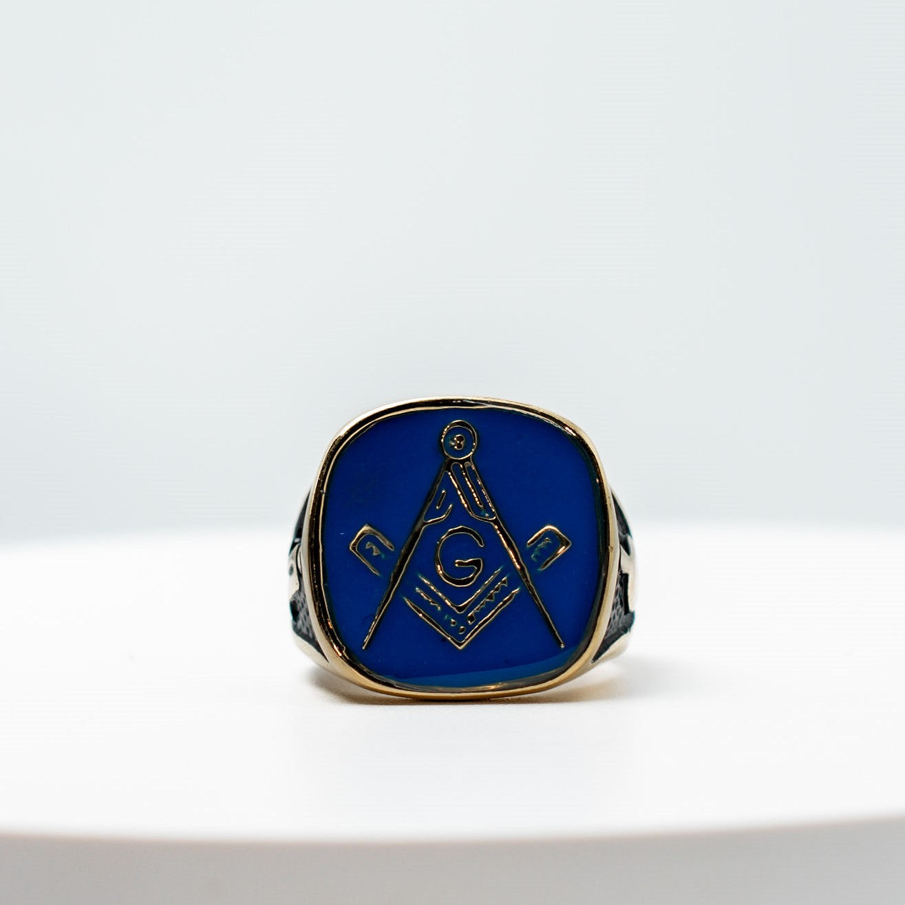 Titanium Black Blue Gold Tone Masonic Freemason Ring