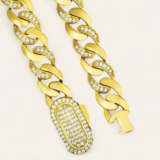 Half Iced Cuban Link Chain Gold (12mm) 