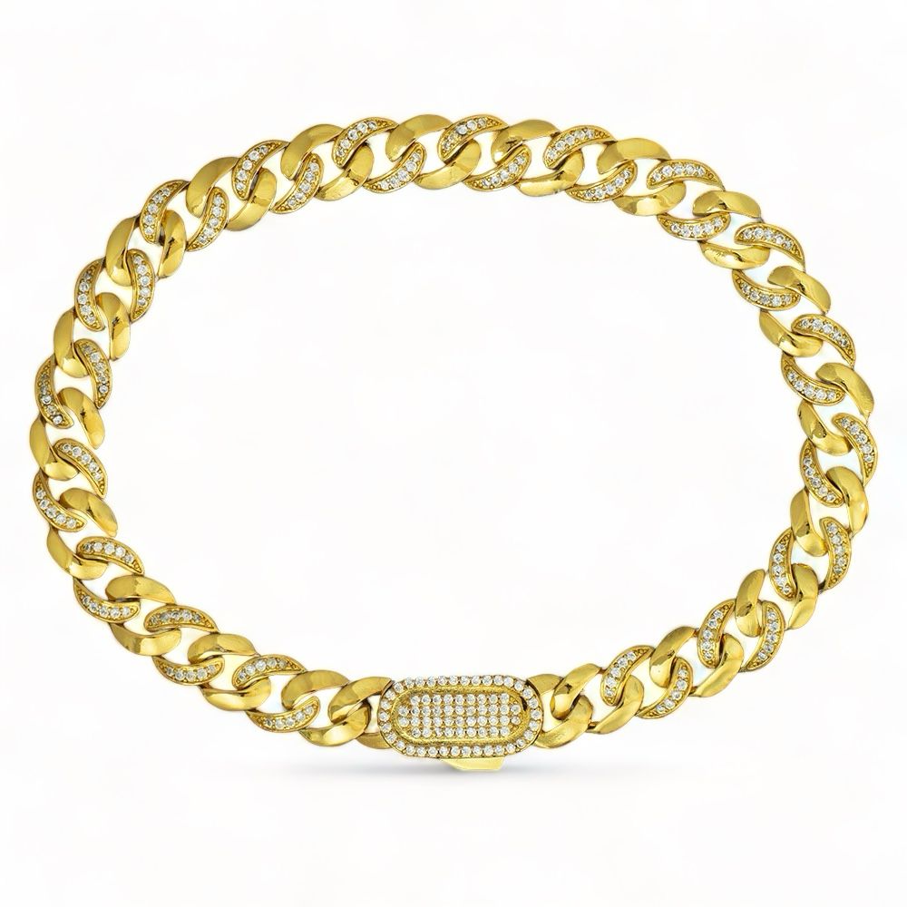 Semi Iced Cuban Link Bracelet Gold (8mm)